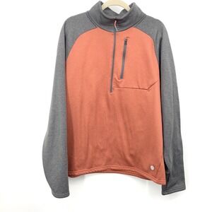 LL Bean Men XL Pullover 1/2 Zip Sweatshirt Top Maroon Red Gray Fleece Lined